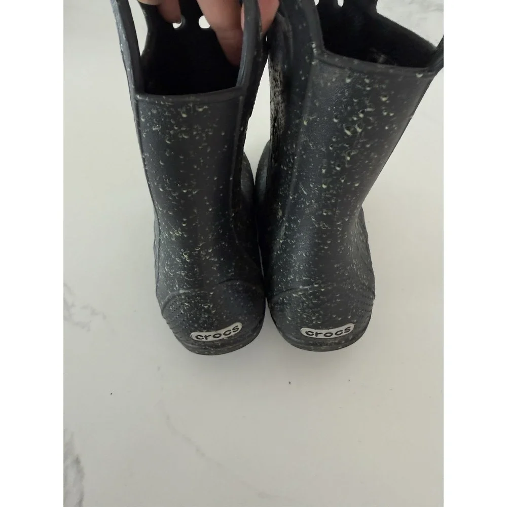 Crocs Handle It Rain Boots Black Glow in the Dark Sz 2